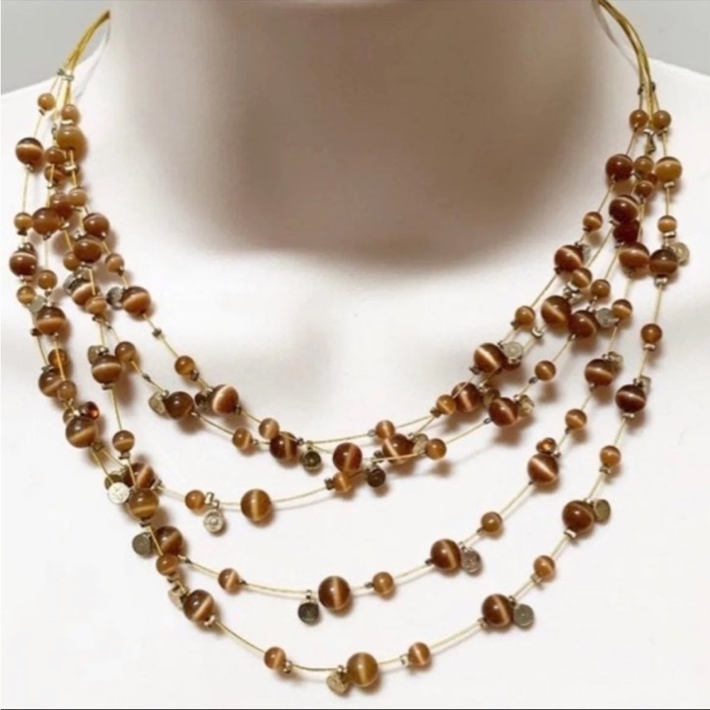 Vintage brown layered bead necklace